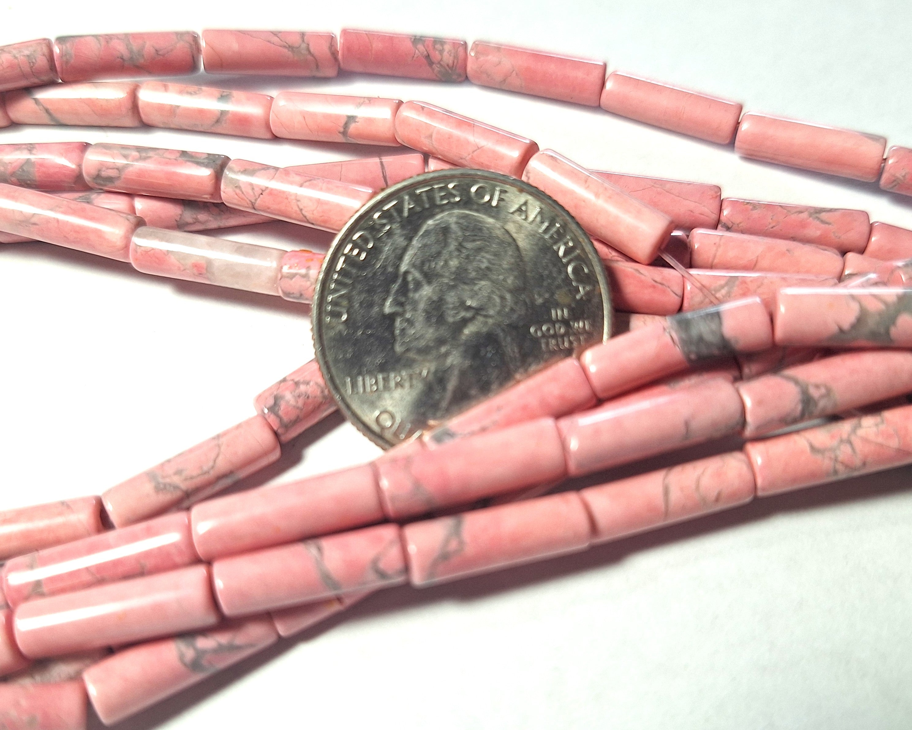 13x4mm Pink Dyed Howlite Cylinder Tube Gemstone Beads 16-Inch Strand