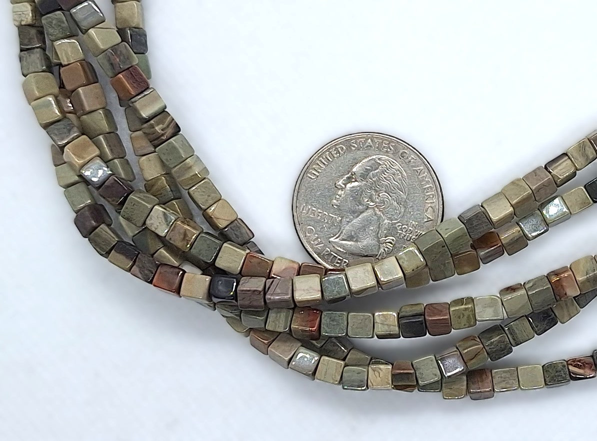 4mm Silver Leaf Jasper Cube Gemstone Beads 8-Inch Strand