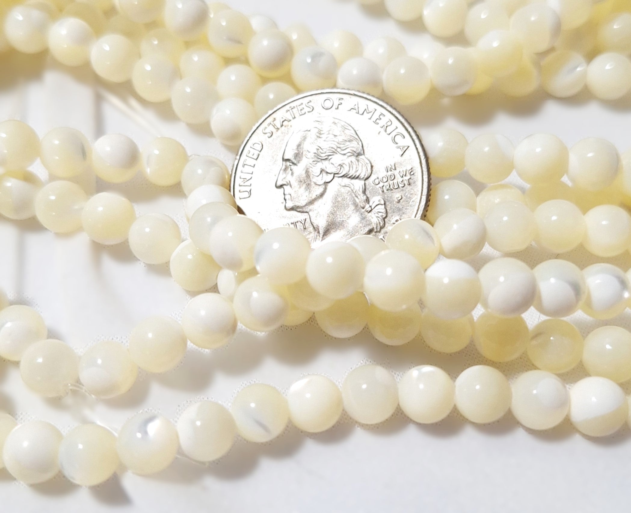 6mm Mother of Pearl MOP Round Shell Beads 16-Inch Strand