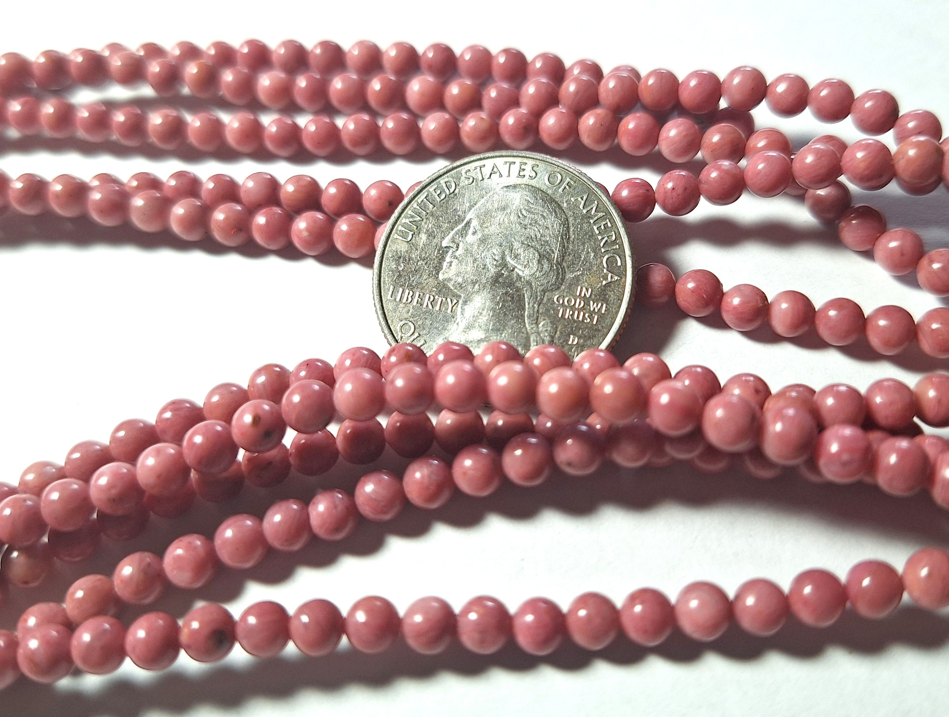 4mm Natural Pink Rhodonite Round Gemstone Beads 16-Inch Strand