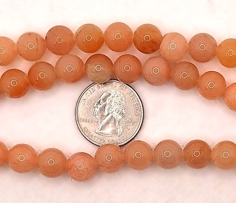 10mm Peach Aventurine Round Gemstone Beads 8-Inch Strand