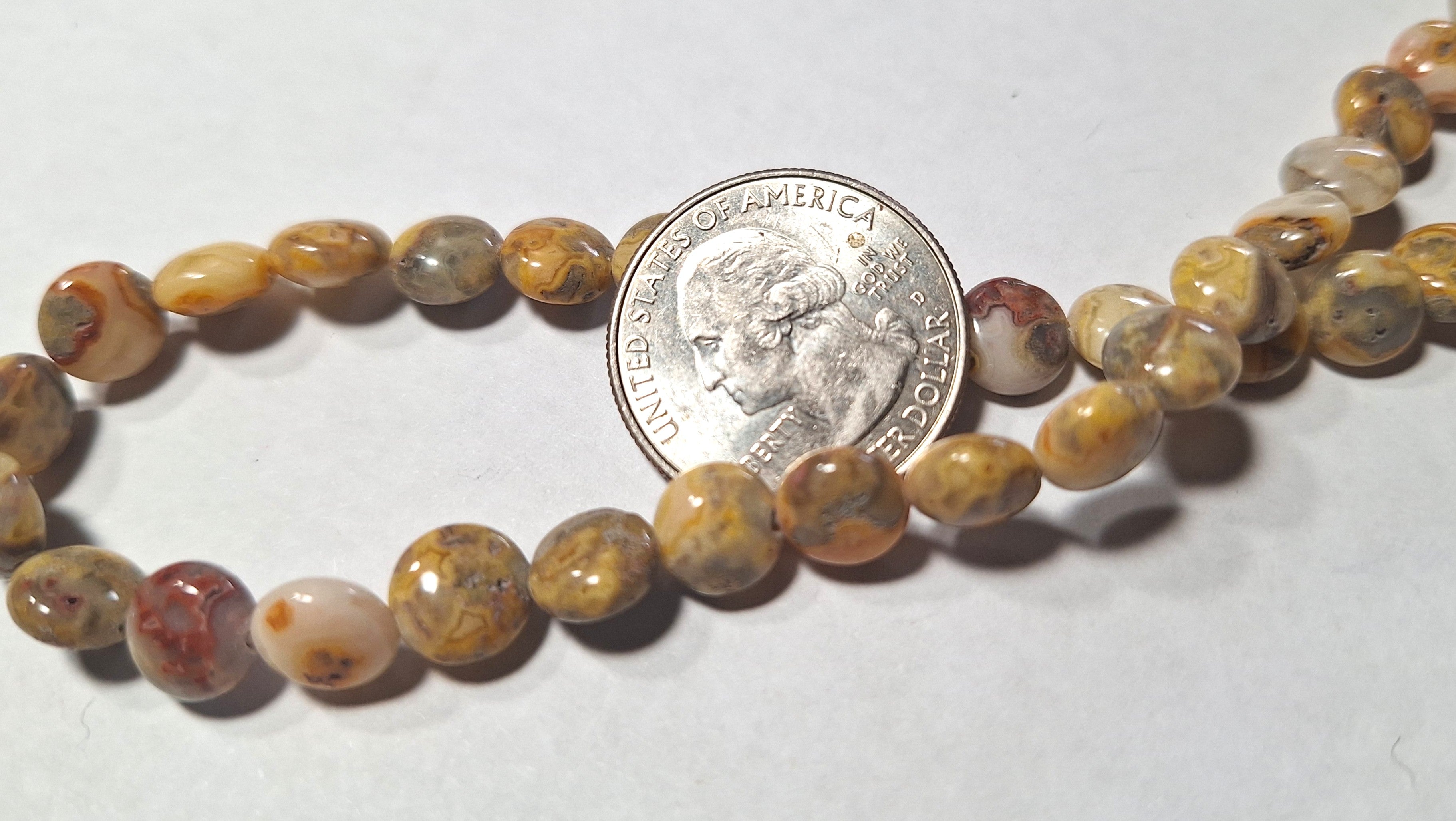 8mm Crazy Lace Agate Puff Coin Gemstone Beads 16-Inch Strand