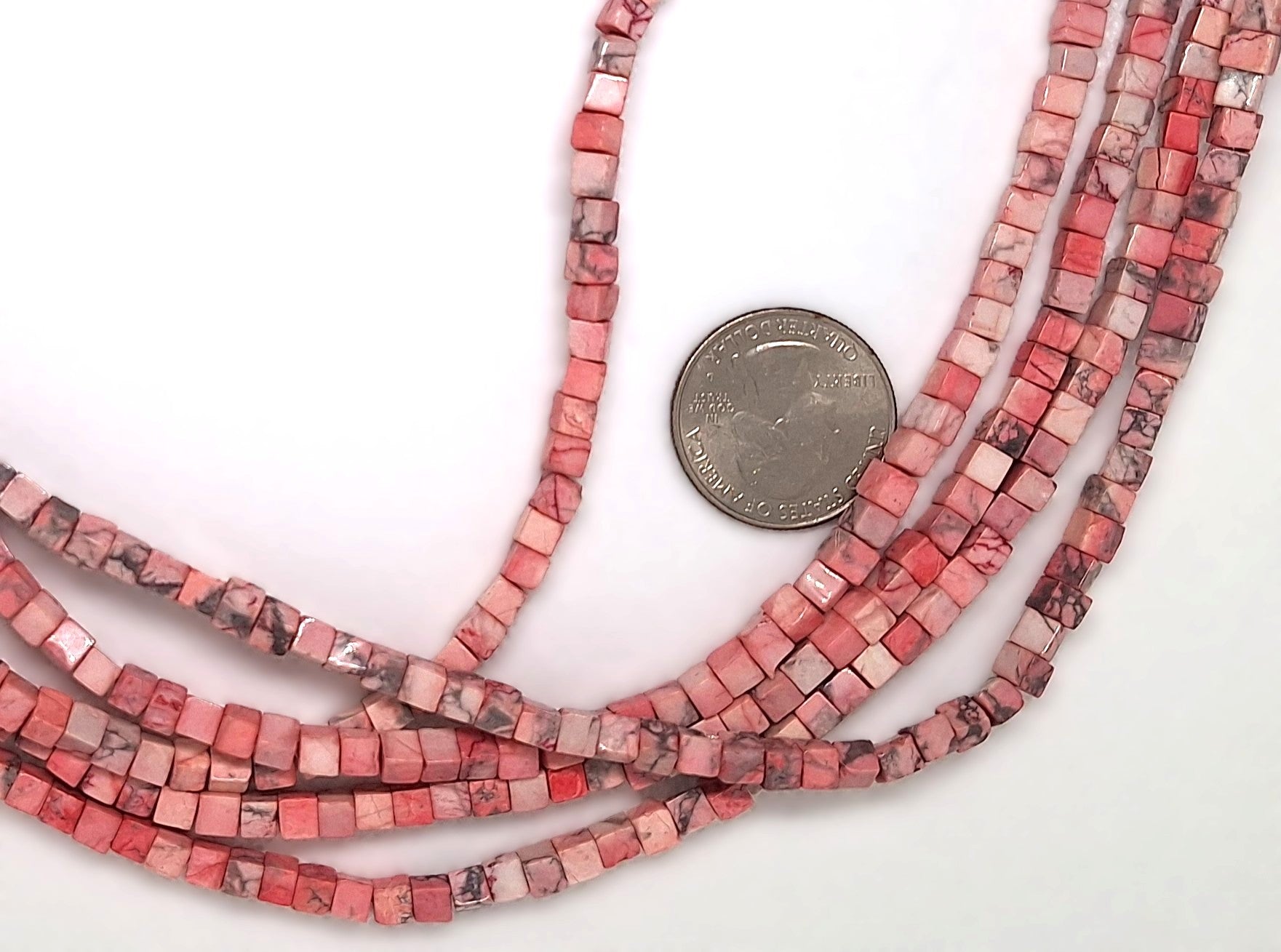 4mm Pink Howlite Dyed Square Cube Gemstone Beads 16-inch Strand