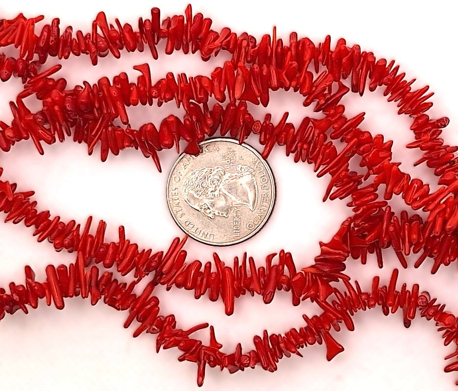 Red Coral Thin Chips Gemstone Beads 8-Inch Strand