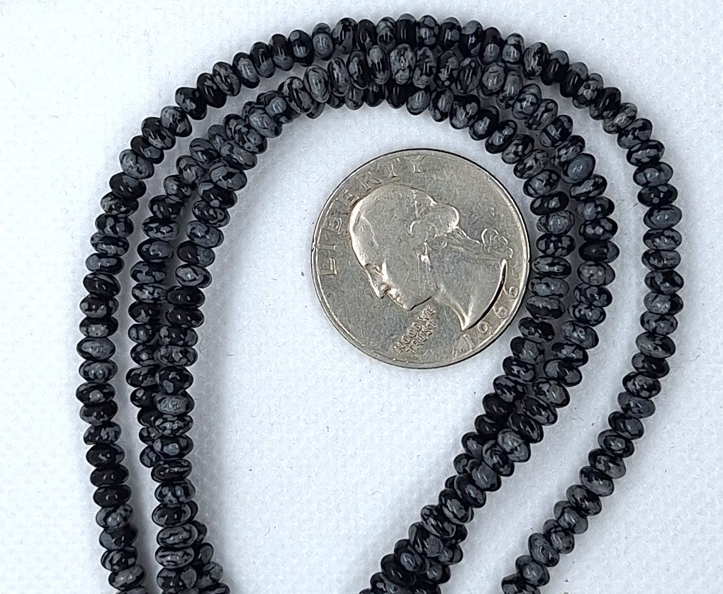 4x3mm Snowflake Obsidian Smooth Rondelle Gemstone Beads 16-Inch Strand