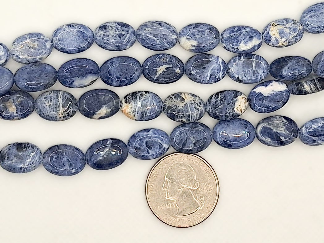 14x10mm Sodalite Puff Oval Gemstone Beads 8-inch Strand