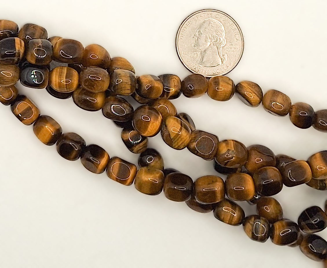 10x8mm Tiger's Eye Squared Nugget Gemstone Beads 8-inch Strand