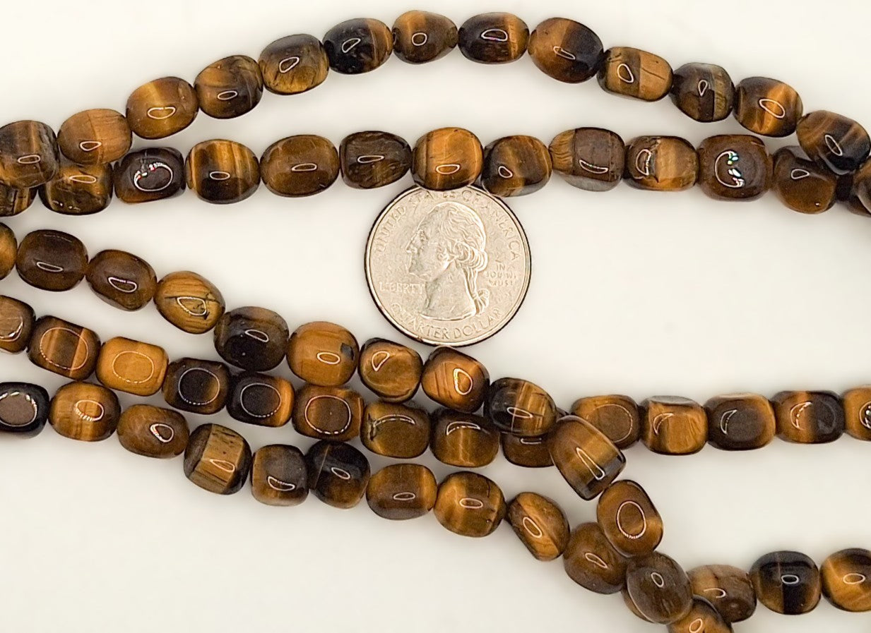 10x8mm Tiger's Eye Squared Nugget Gemstone Beads 8-inch Strand