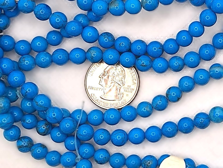 7mm Turquoise Blue Dyed Howlite Gemstone Beads 16-inch Strand