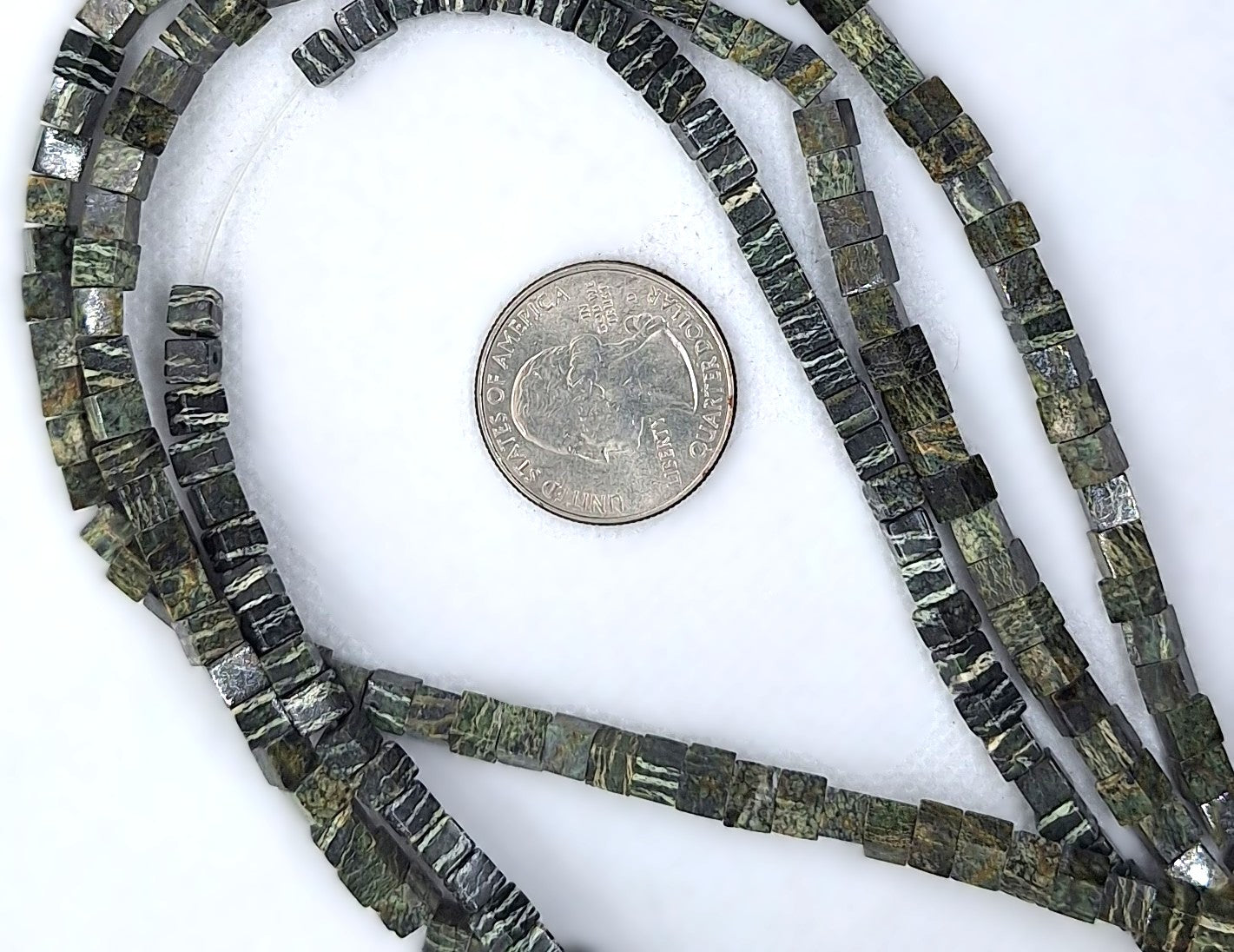 4mm Green Zebra Jasper Cube Gemstone Beads 16-Inch Strand