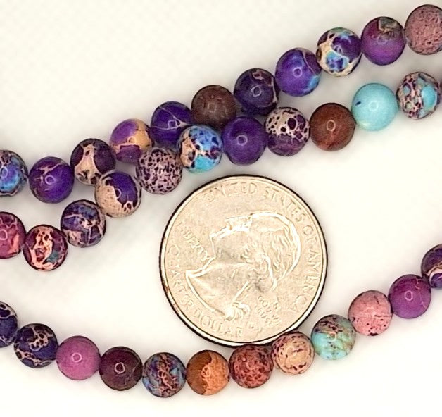 6mm Dyed Purple Aqua Terra Jasper Round Gemstone Beads 8-inch Strand