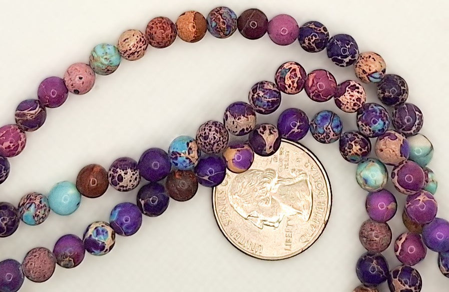 6mm Dyed Purple Aqua Terra Jasper Round Gemstone Beads 8-inch Strand