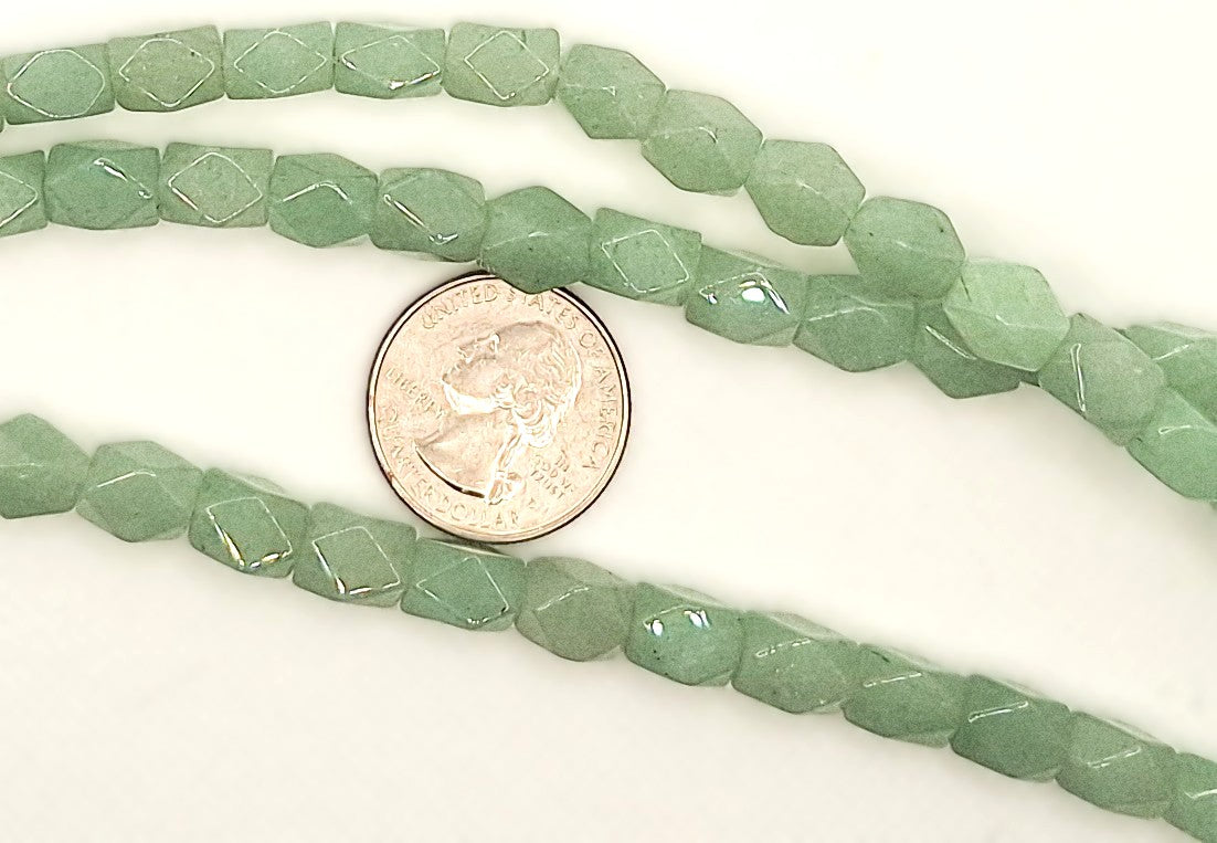 10x7mm Green Aventurine Baroque Faceted Nugget Gemstone Beads 8-inch Strand