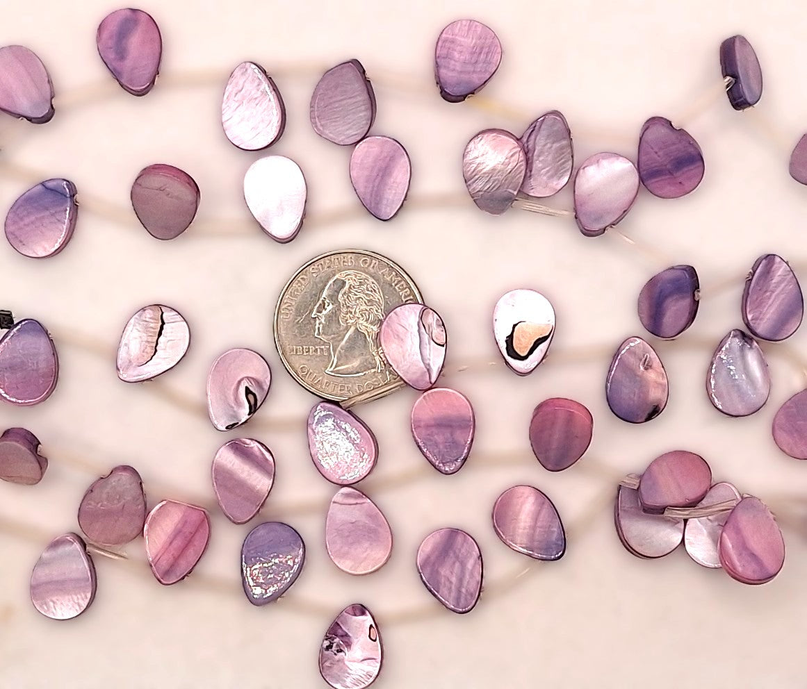 13x10mm Purple Dyed Mother of Pearl MOP Flat Teardrop Shell Beads 8-Inch Strand