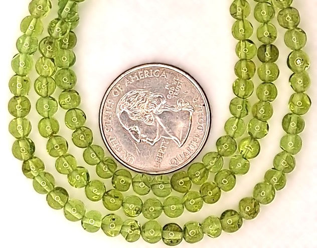4mm Natural Peridot Round Gemstone Beads 8-Inch Strand