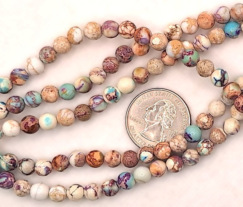 6mm Aqua Terra Tan Purple Dyed Jasper Round Gemstone Beads 8-Inch Strand