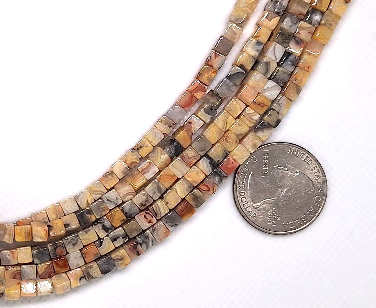 4mm Crazy Lace Square Cube Gemstone Beads 16-inch Strand