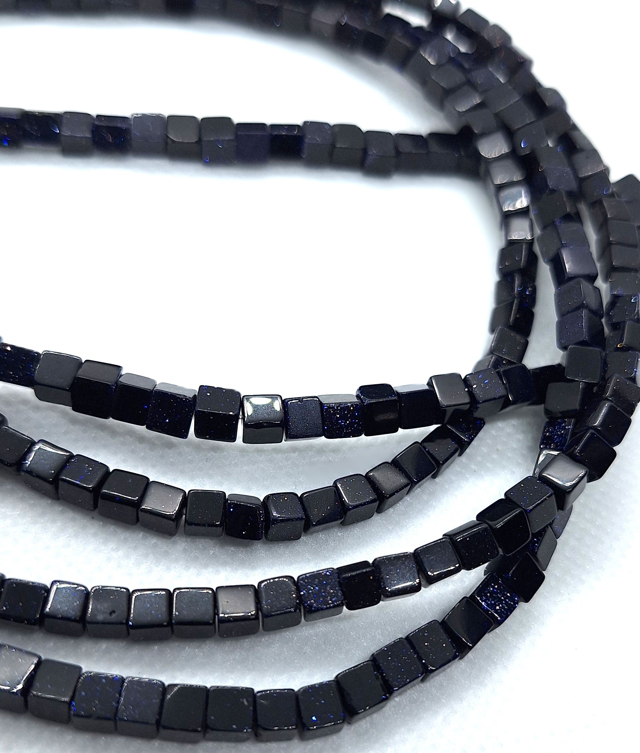 4mm Blue Goldstone Cube Gemstone Beads 16-Inch Strand