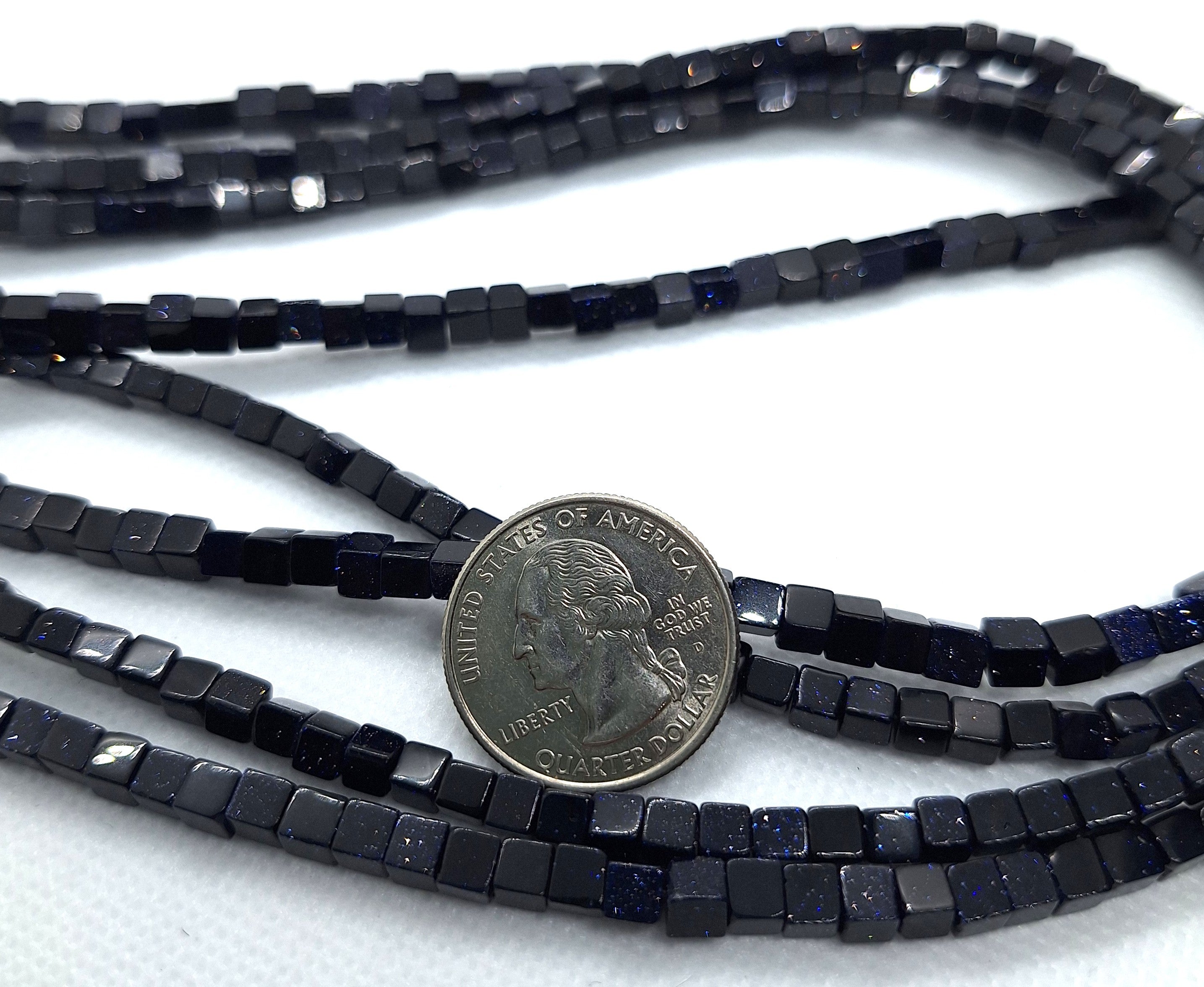 4mm Blue Goldstone Cube Gemstone Beads 16-Inch Strand
