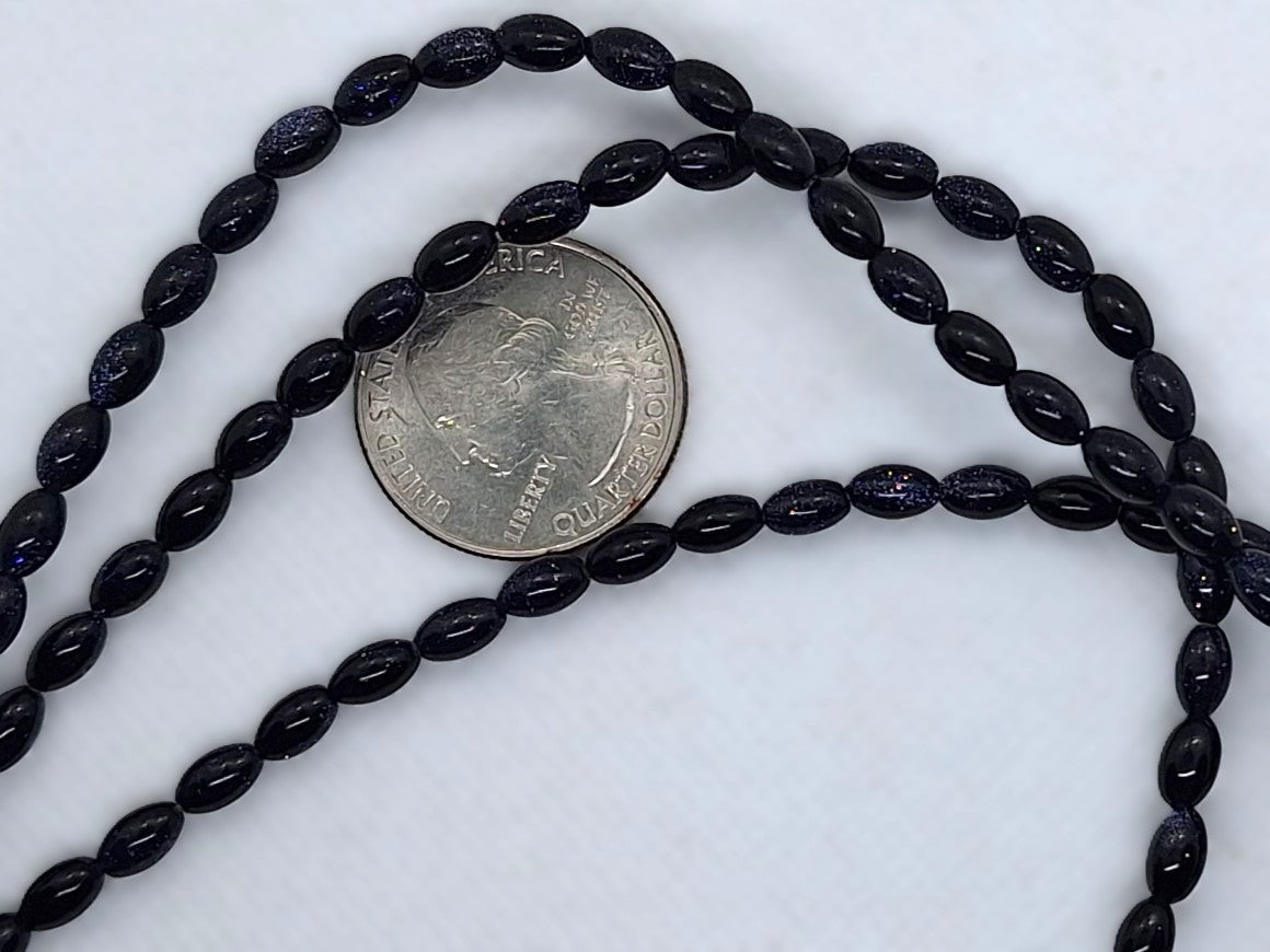 6x4mm Blue Goldstone Rice Gemstone Beads 16-Inch Strand