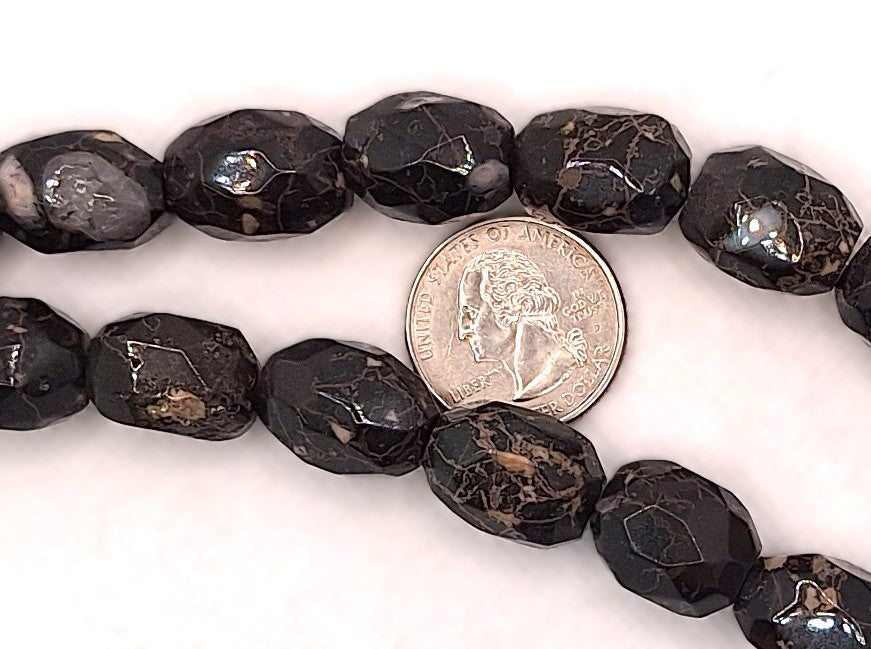 18x13mm Chinese Writing Stone Faceted Nugget Gemstone Beads 8-Inch Strand