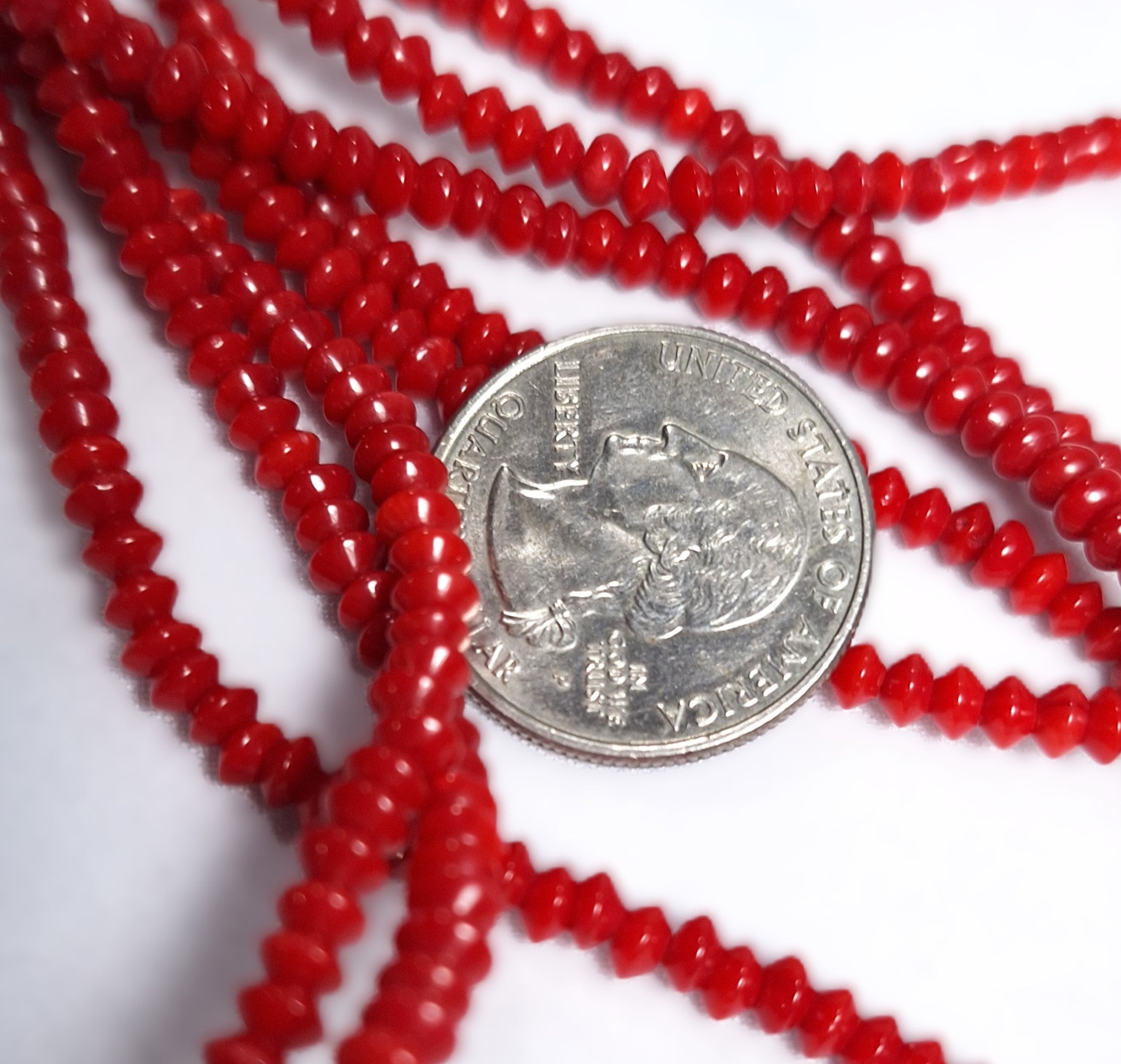 4x2mm Red Coral Saucer Rondelle Gemstone Beads 16-Inch Strand