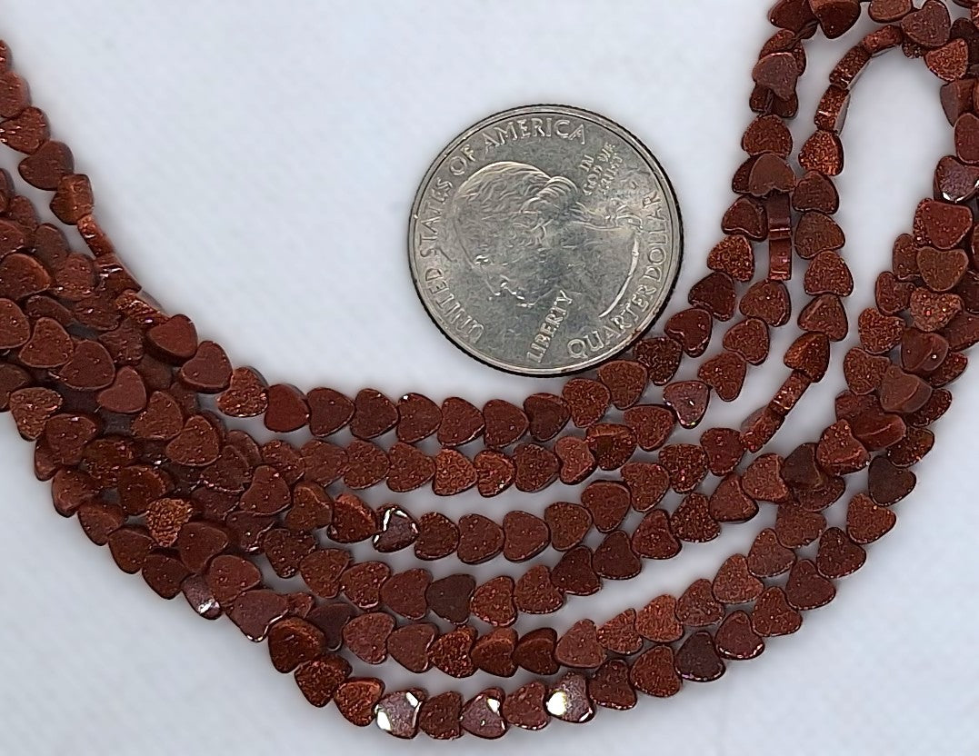 4mm Goldstone Flat Heart Gemstone Beads 16-Inch Strand