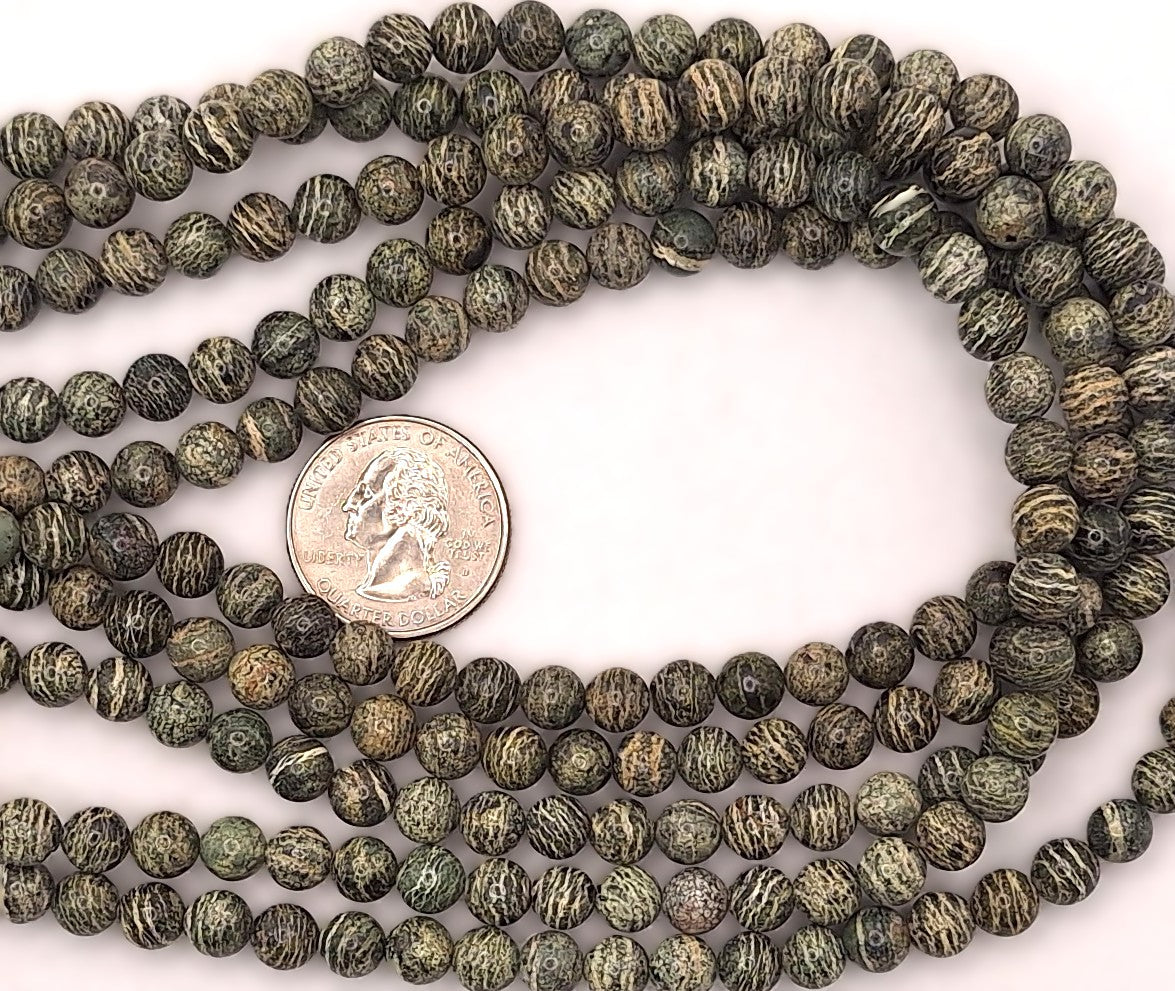 7mm Green Zebra Jasper Round Gemstone Beads 16-inch Strand