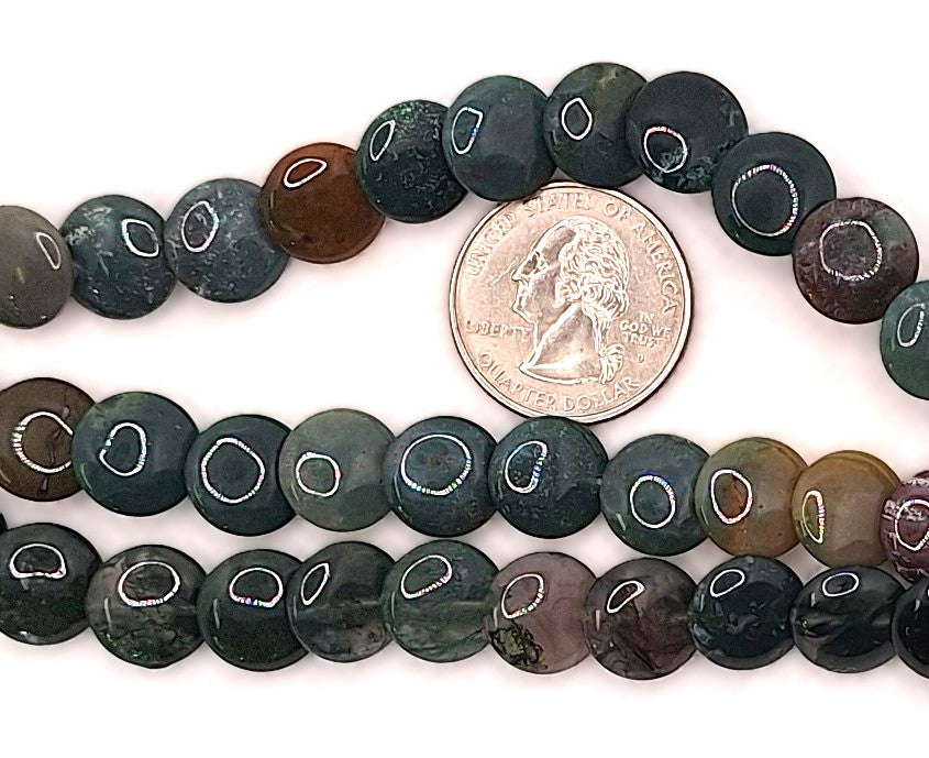 12mm Indian Agate Lentil Gemstone Beads 8-Inch Strand