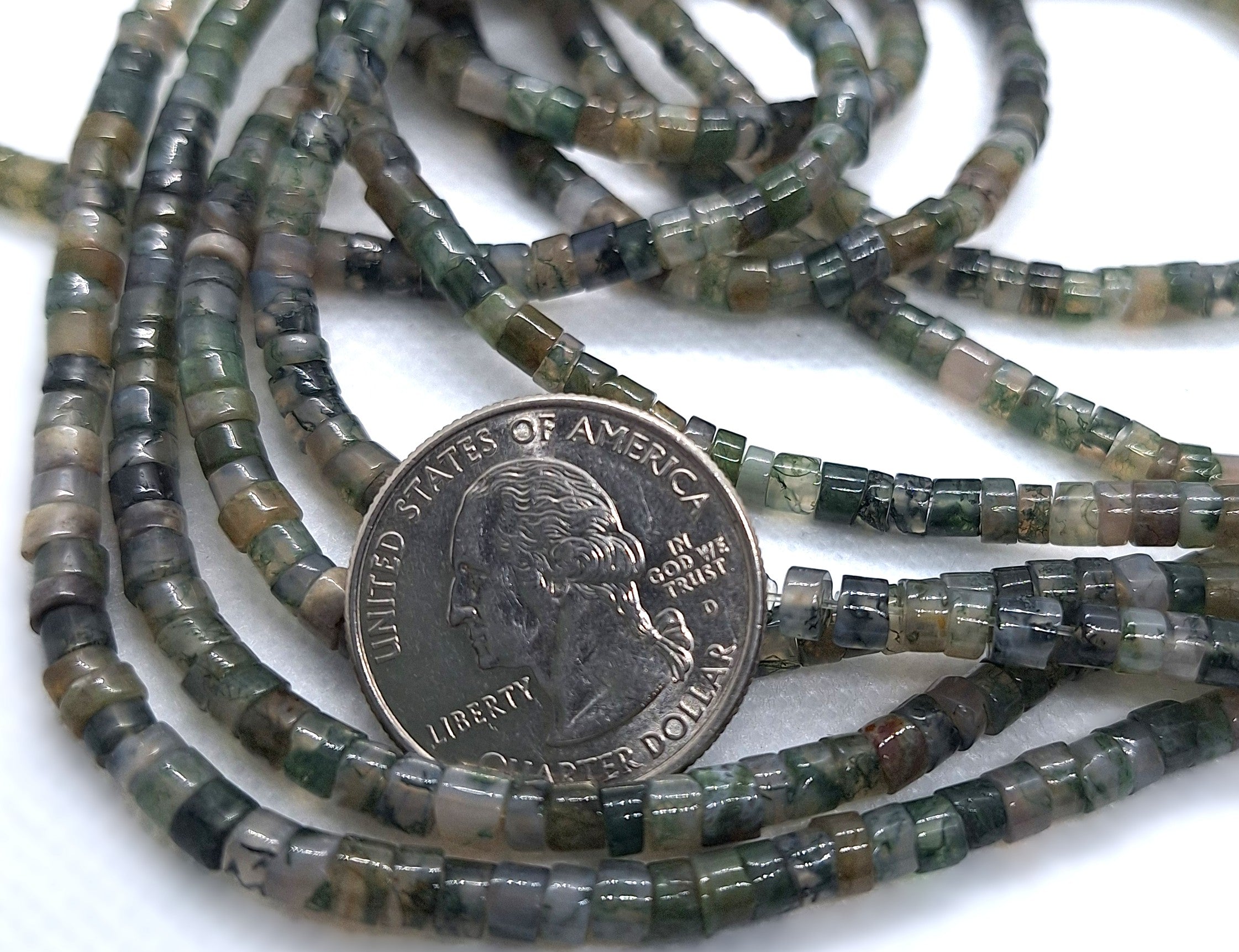 4x2mm Moss Agate Heishi Gemstone Beads 16-Inch Strand