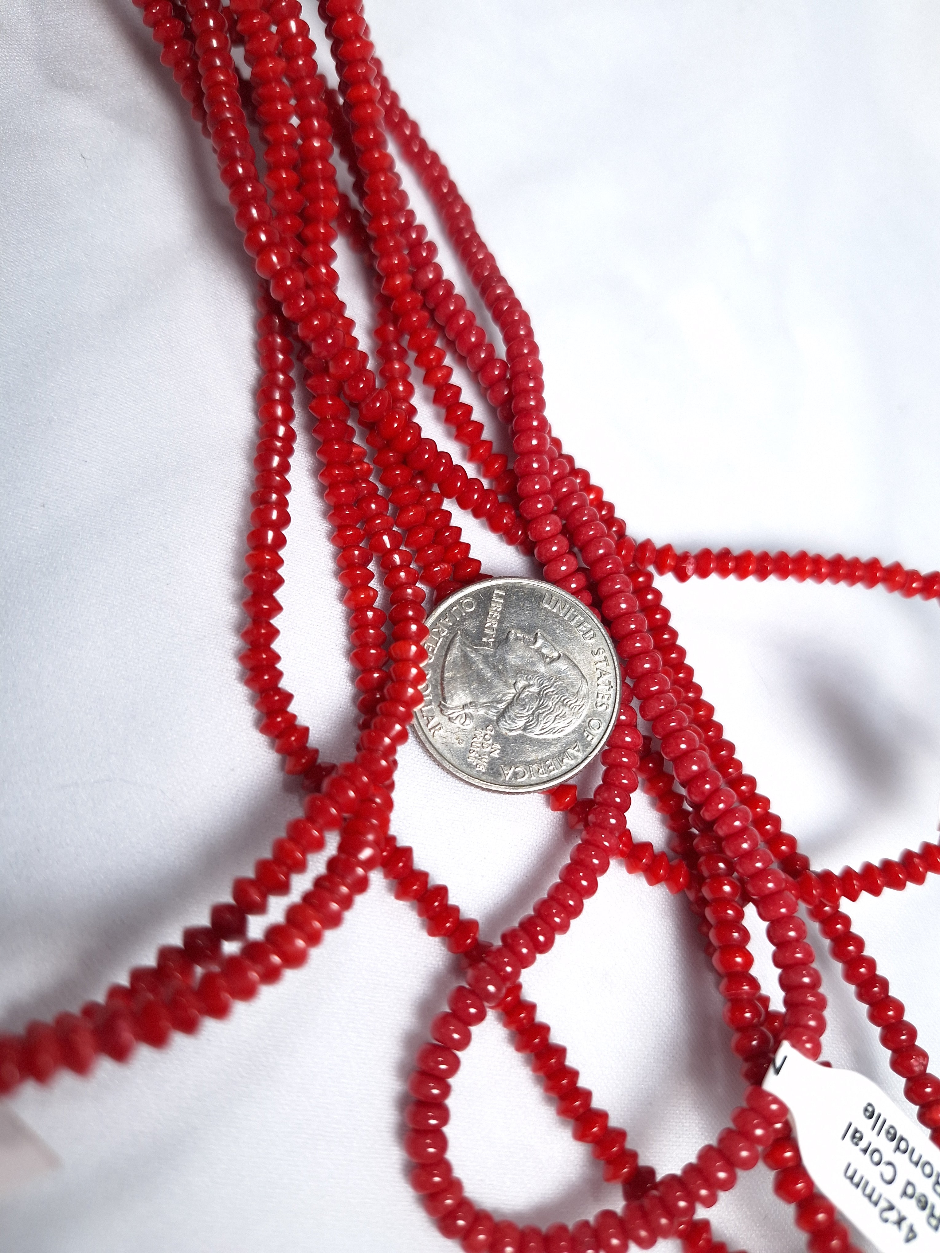 4x2mm Red Coral Saucer Rondelle Gemstone Beads 16-Inch Strand