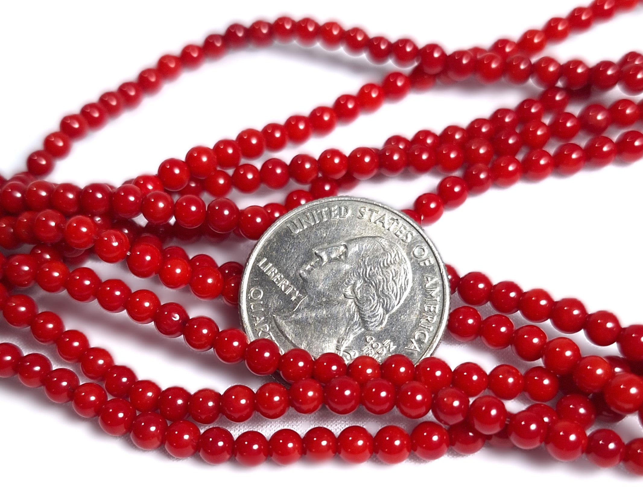 4mm Red Coral Round Gemstone Beads 16-Inch Strand