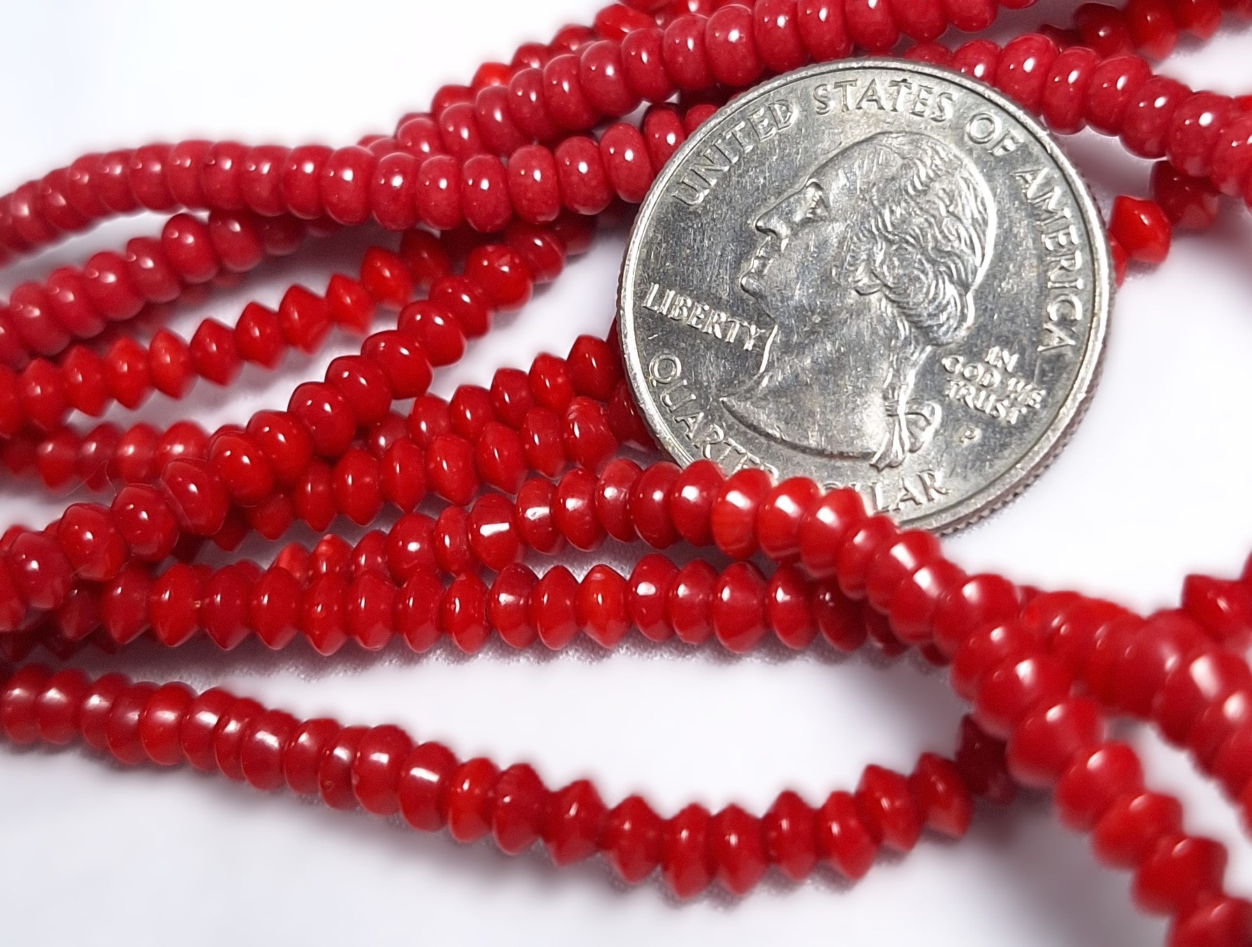 4x2mm Red Coral Saucer Rondelle Gemstone Beads 16-Inch Strand