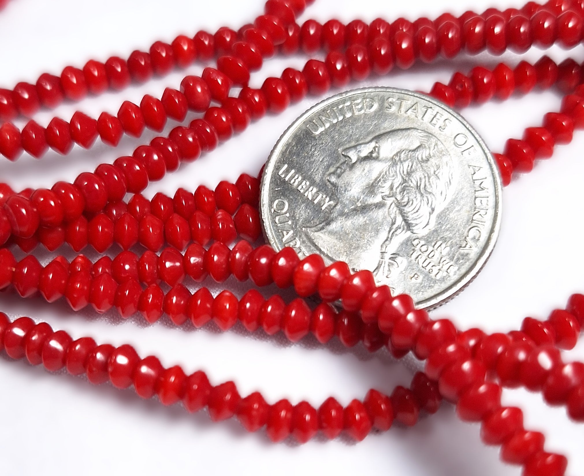 4x2mm Red Coral Saucer Rondelle Gemstone Beads 16-Inch Strand