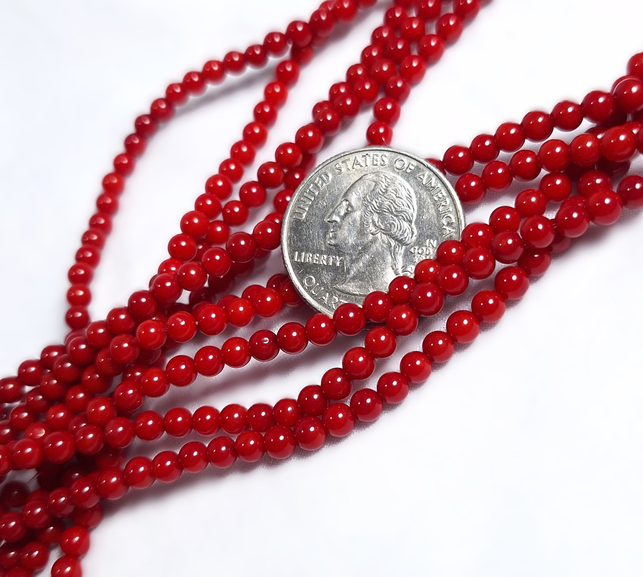 4mm Red Coral Round Gemstone Beads 16-Inch Strand