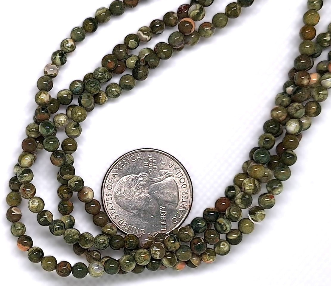 4mm Rhyolite Round Gemstone Beads 16-inch Strand