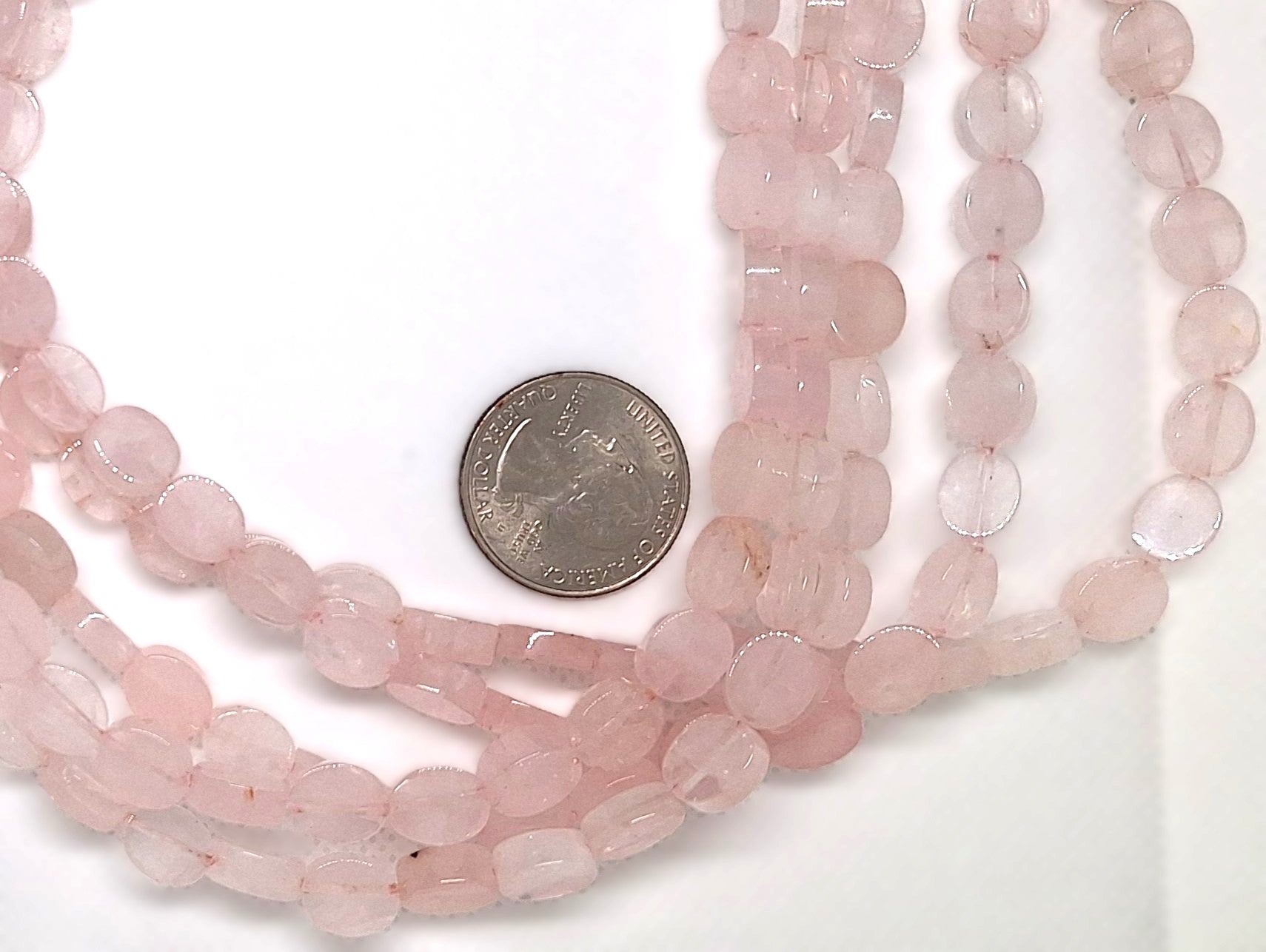 10x8mm Rose Quartz Flat Oval Gemstone Beads 16-inch Strand