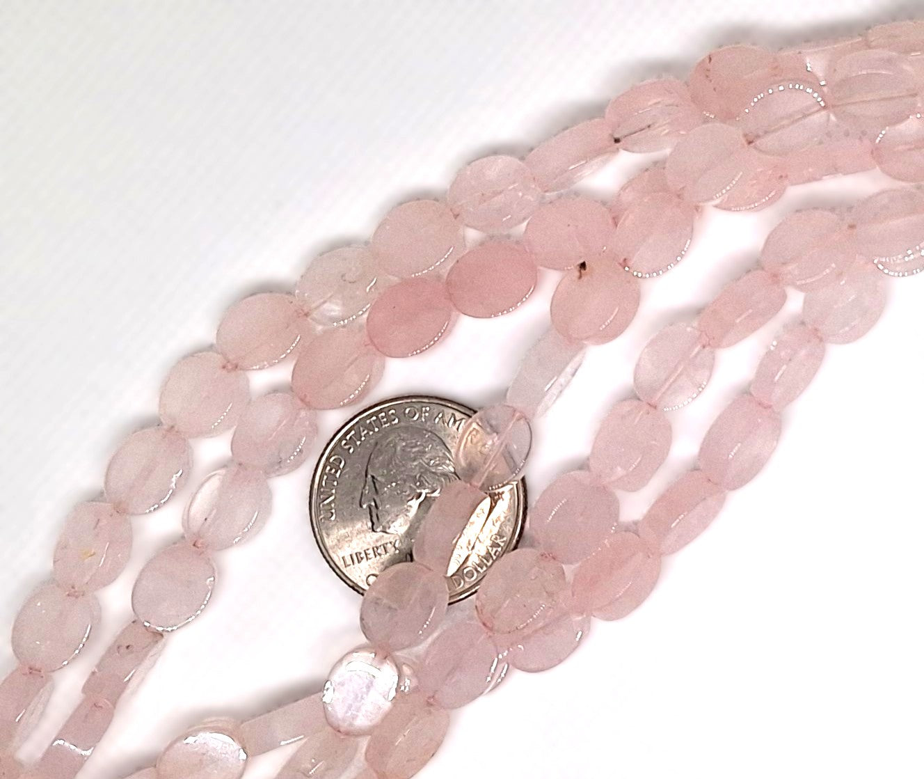 10x8mm Rose Quartz Flat Oval Gemstone Beads 16-inch Strand