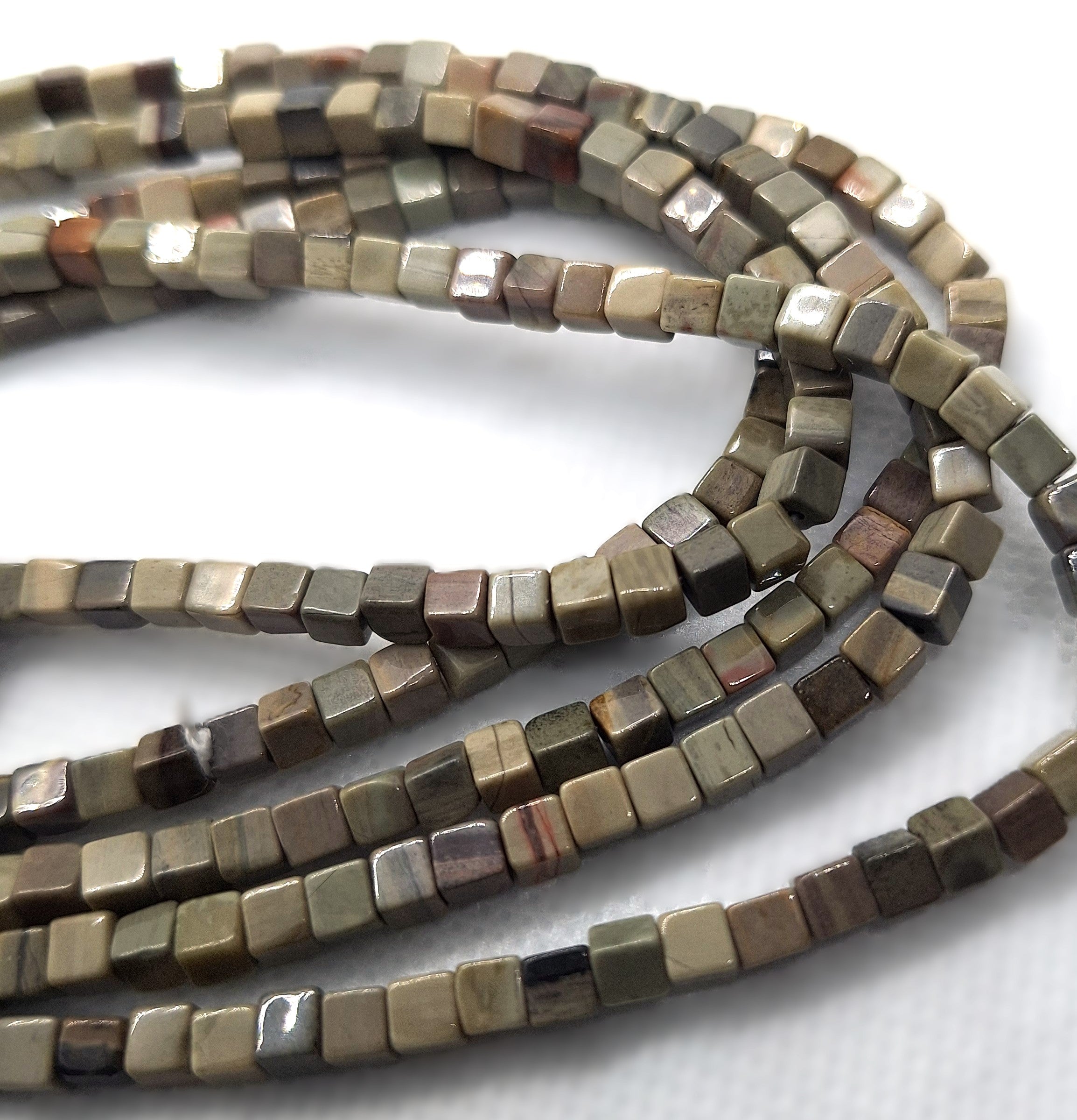 4mm Silver Leaf Jasper Cube Gemstone Beads 16-Inch Strand