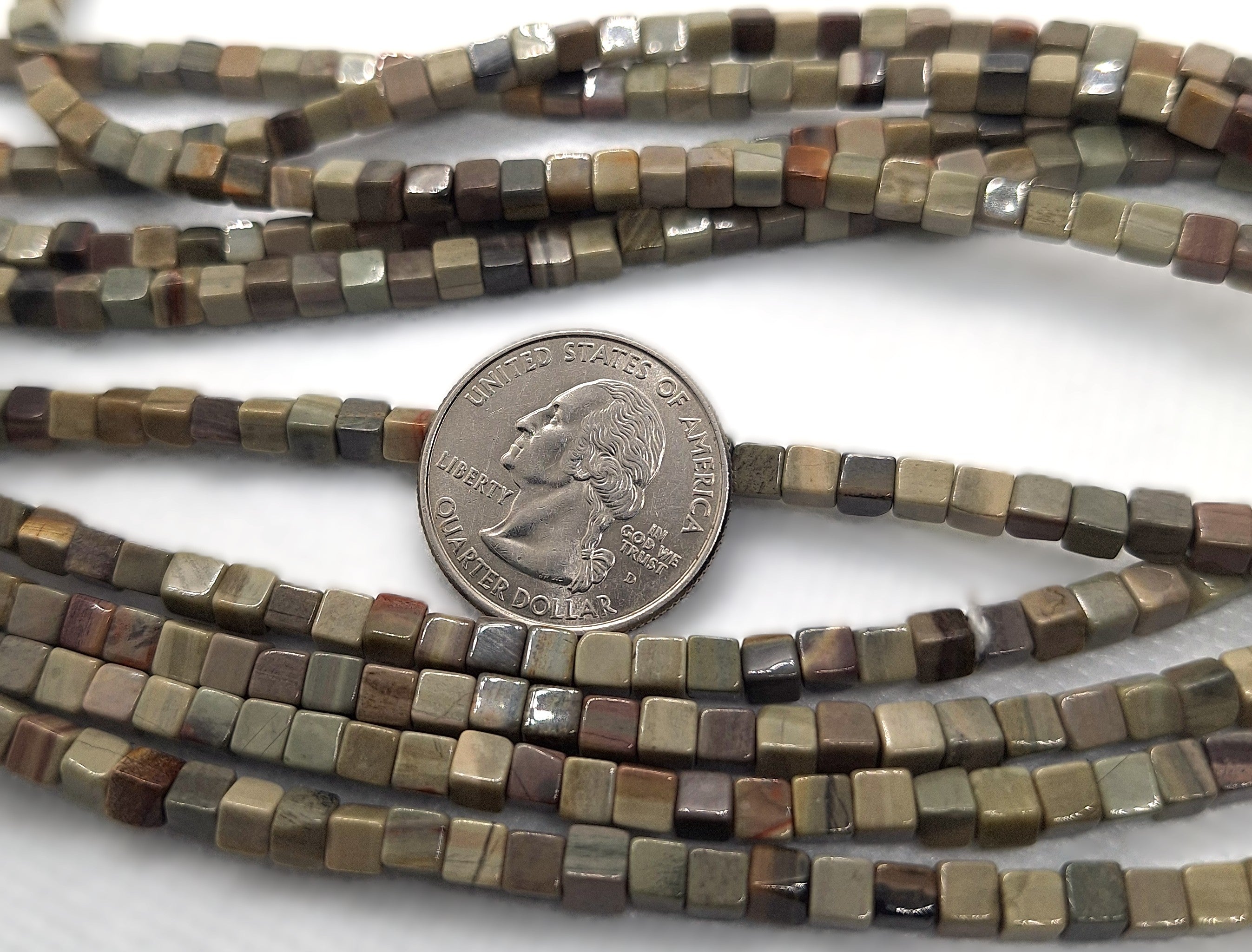 4mm Silver Leaf Jasper Cube Gemstone Beads 16-Inch Strand