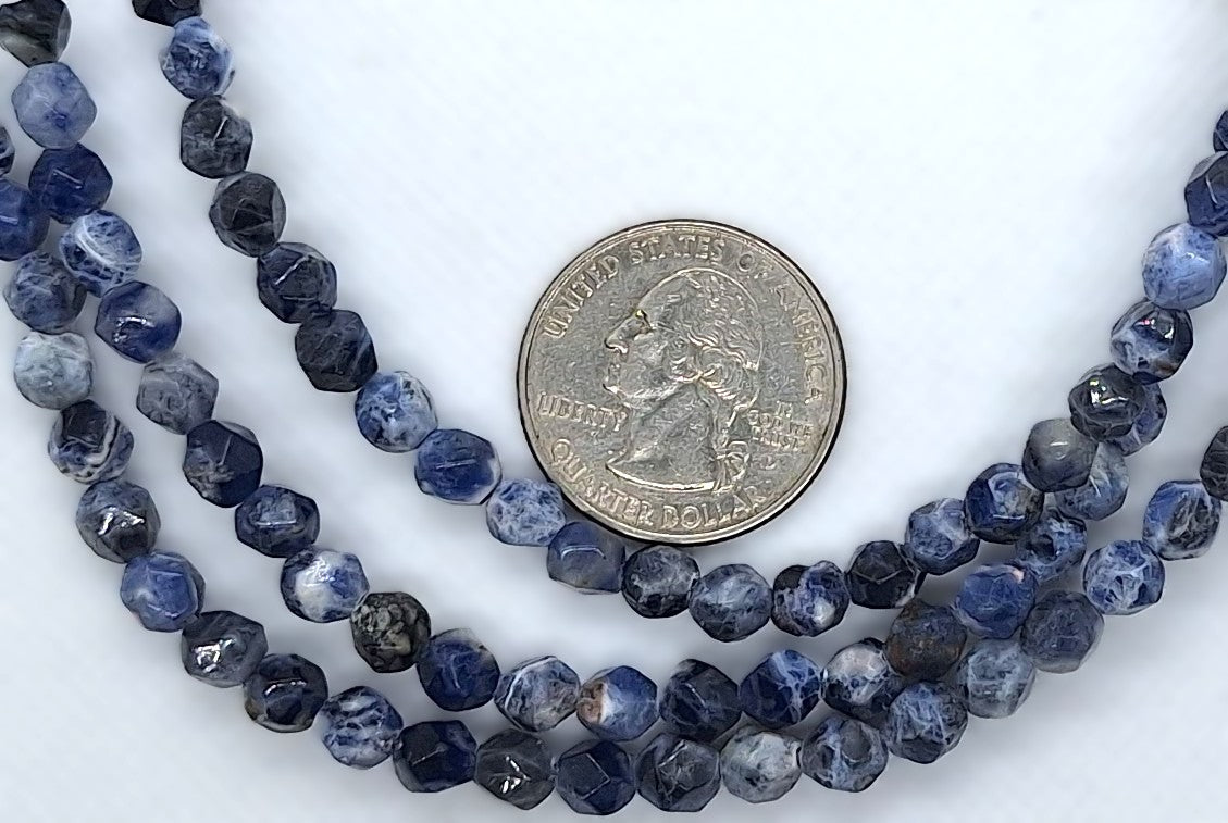 6mm Sodalite Faceted Star Cut Gemstone Beads 8-Inch Strand