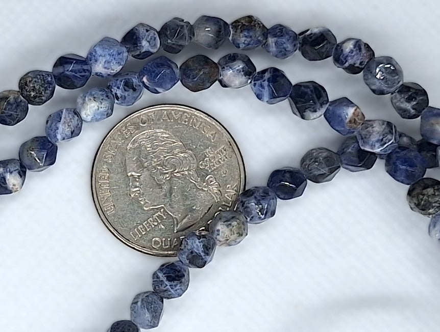 6mm Sodalite Faceted Star Cut Gemstone Beads 8-Inch Strand