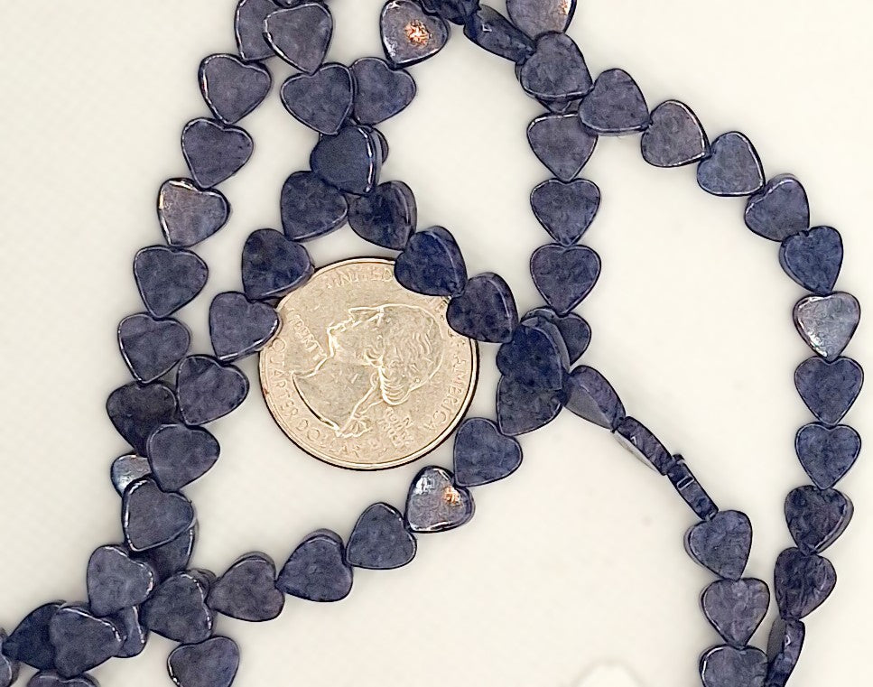8mm Sodalite Flat Heart Gemstone Beads 8-inch Strand