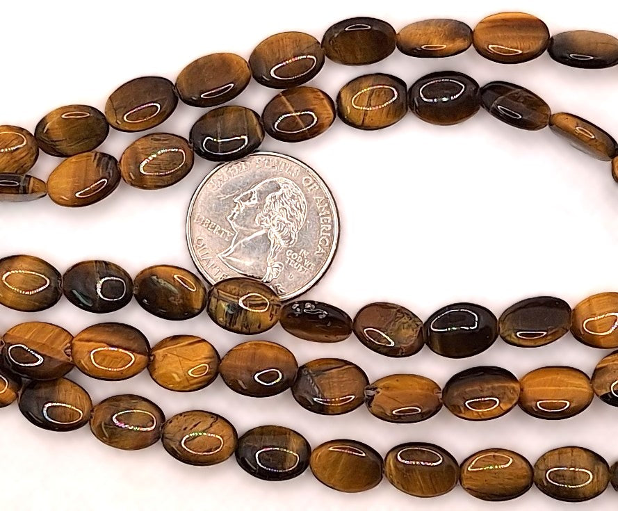 11x8mm Tiger's Eye Puff Oval Gemstone Beads 8-Inch Strand