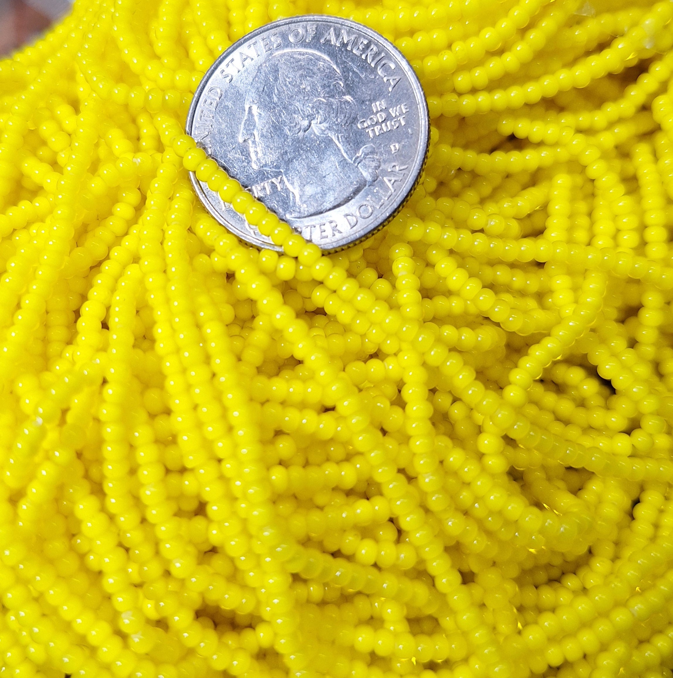 10/0 Yellow White-Lined Czech Seed Beads Full Hank