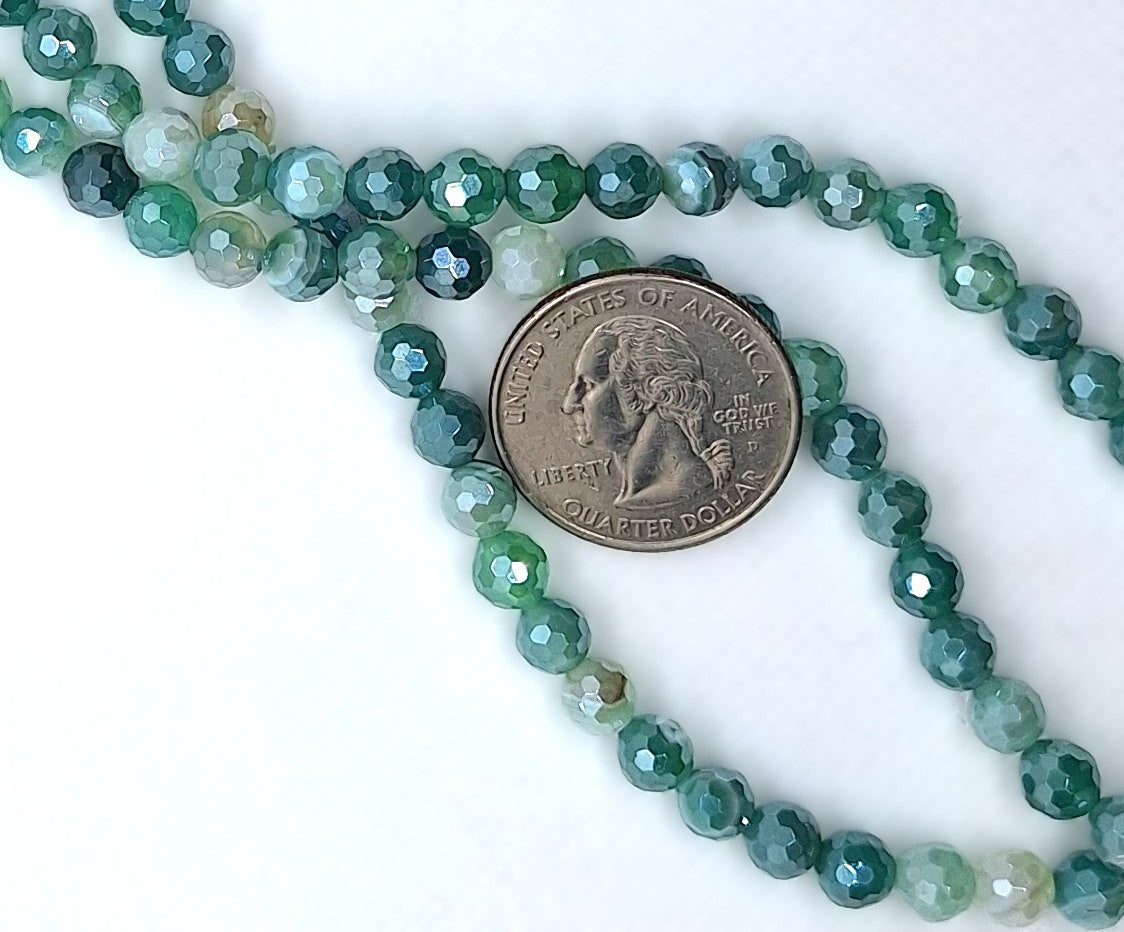 6mm Mystic Green Agate Faceted Round Gemstone Beads 8-Inch Strand