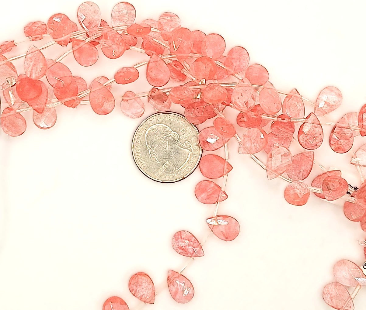 12x8mm Cherry Quartz Faceted Briolette Teardrop Gemstone Beads 8-inch Strand