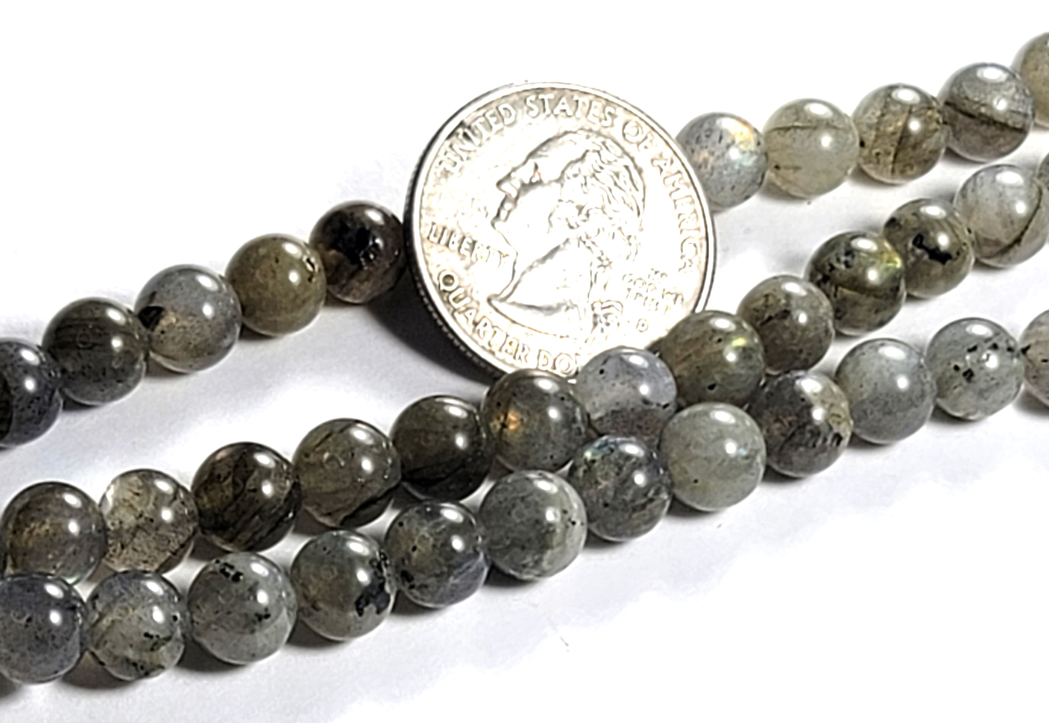 7.5mm Labradorite Grade AB Round Gemstone Beads 8-Inch Strand