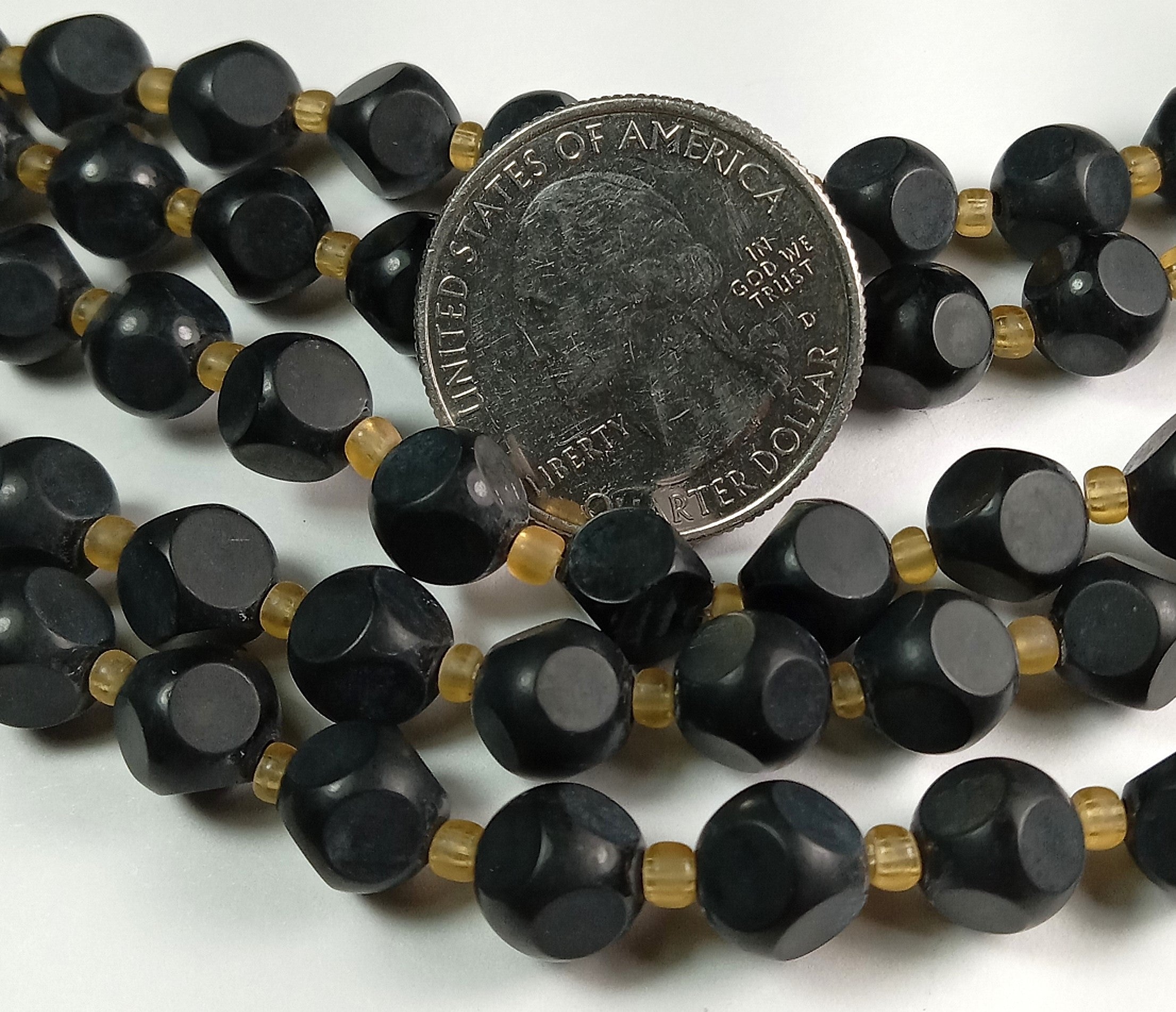 8mm Black Onyx Matte Magic Square Gemstone Beads 8-Inch Strand