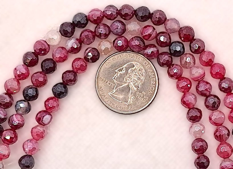 6mm Mystic Magenta Sardonyx Faceted Round Gemstone Beads 8-Inch Strand